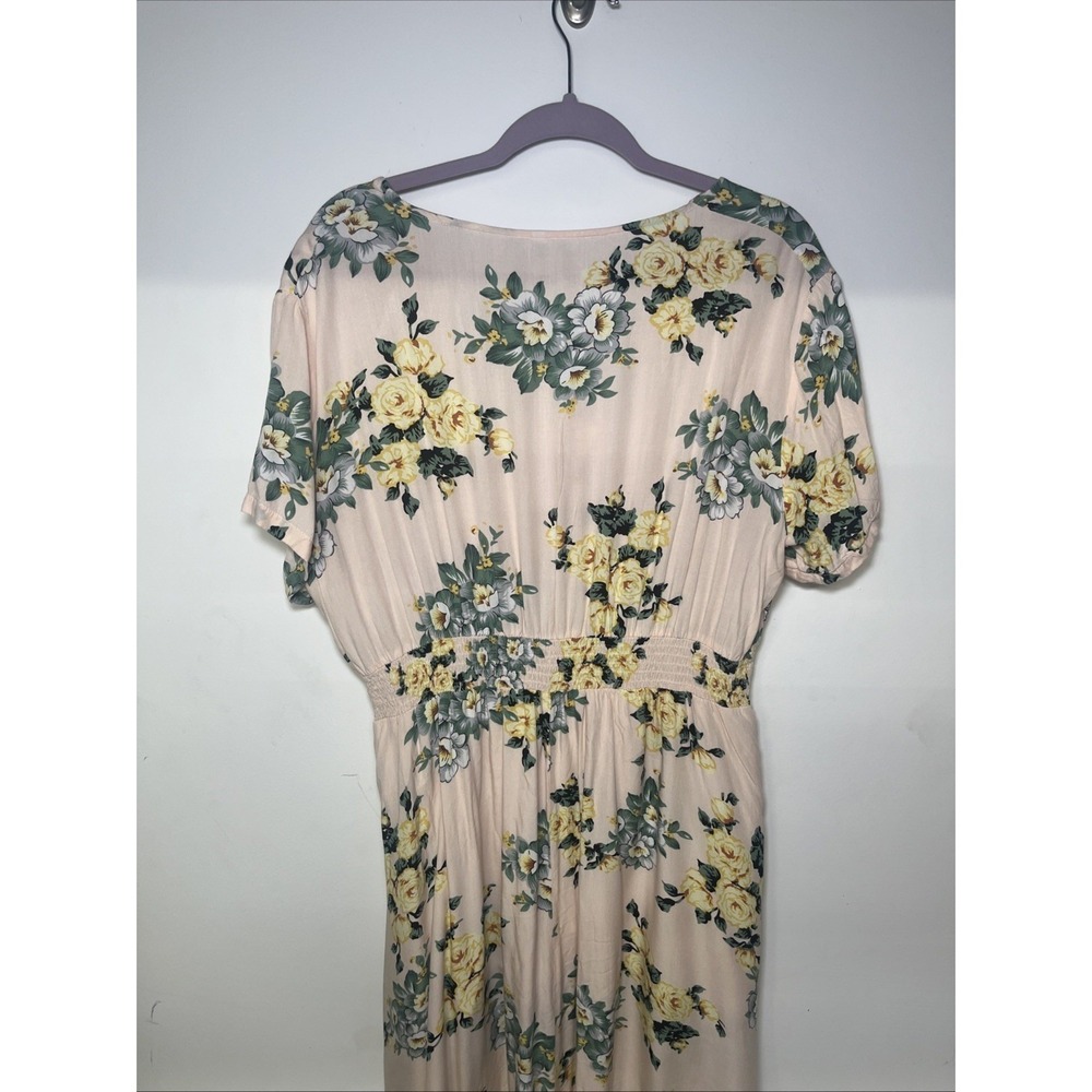 Womens XXL Floral Midi Dress Pink Yellow Cottagecore Smocked Waist Romantic - Picture 10 of 10